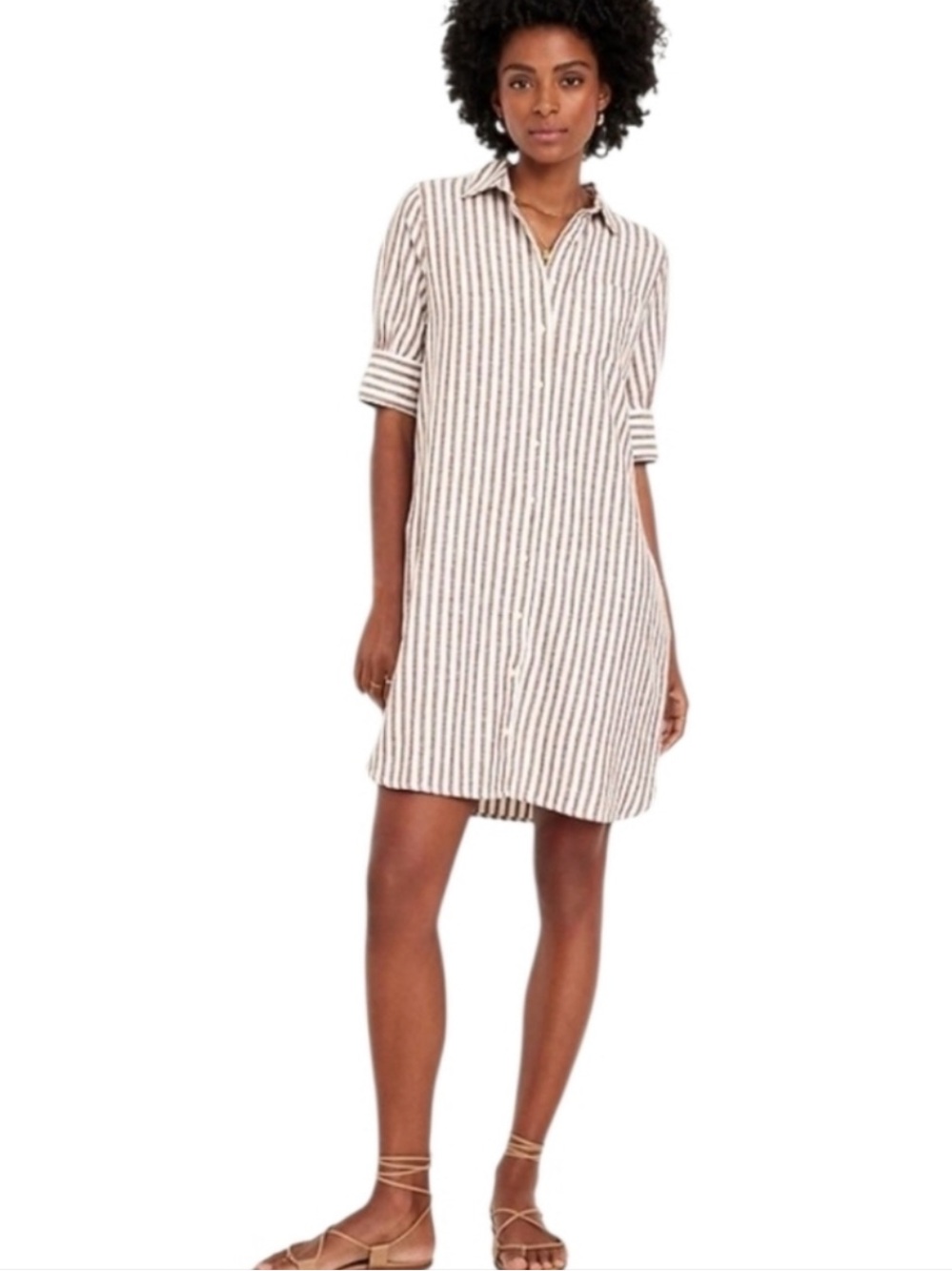Old Navy Puff Sleeve Linen Blend Shirtdress